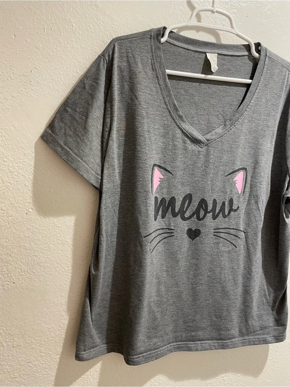 Cute Meow Cat Mom Graphic V-Neck T-Shirt Gray XXL🐱